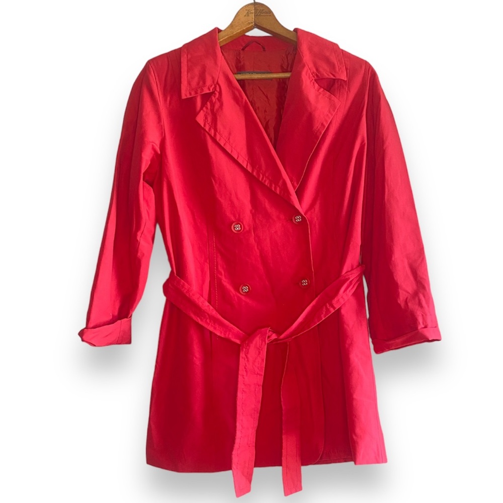 Marina Rinaldi Italian Red Windbreaker Trench Coat Jacket Sz 12